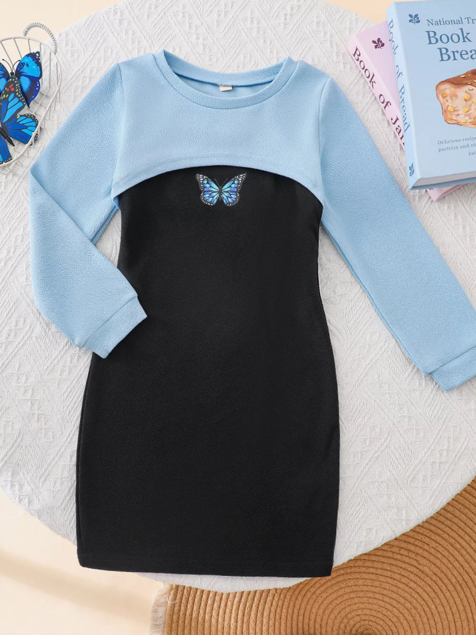 Children's Butterfly Long Sleeve Casual Dress Set