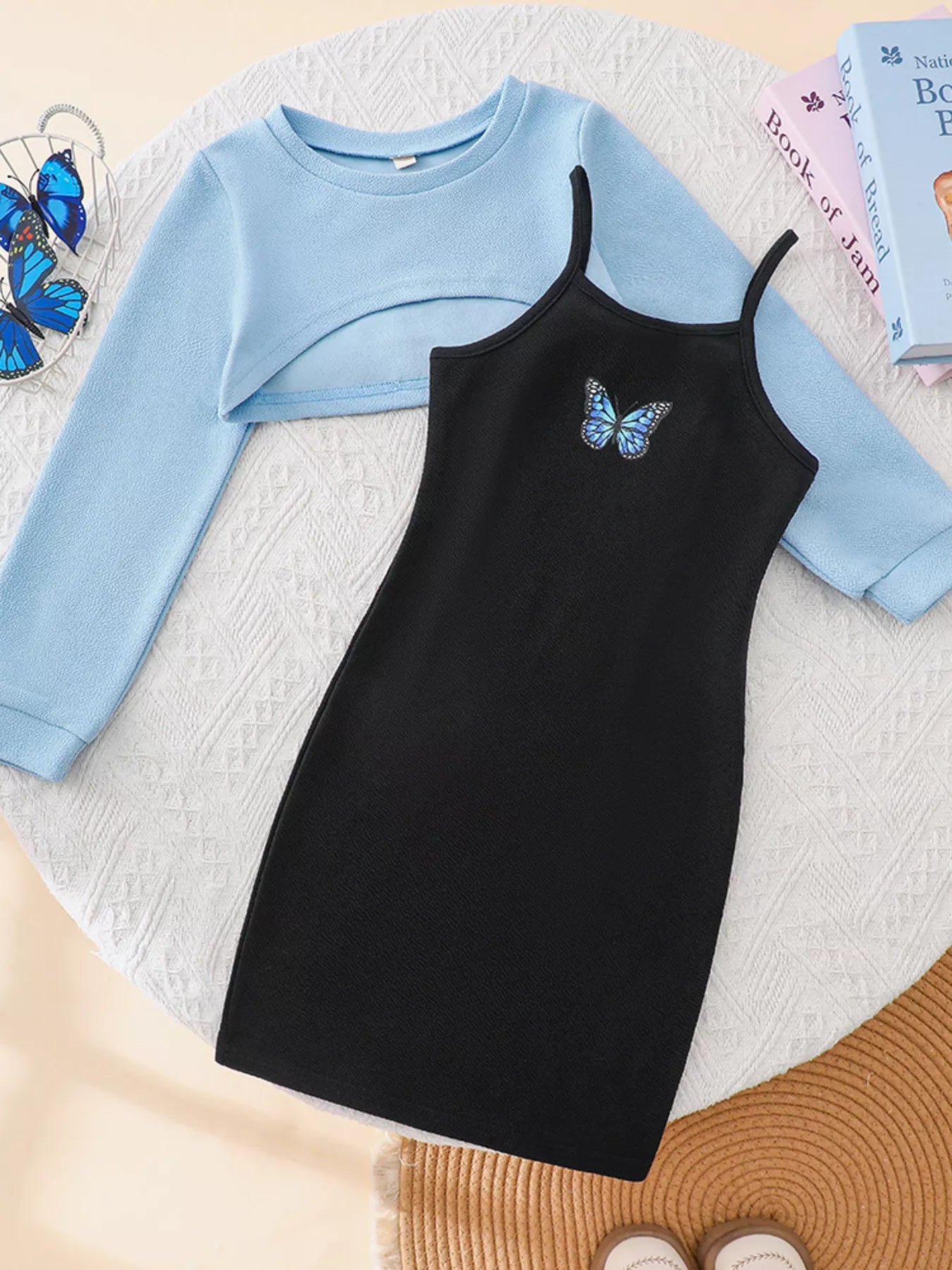 Children's Butterfly Long Sleeve Casual Dress Set