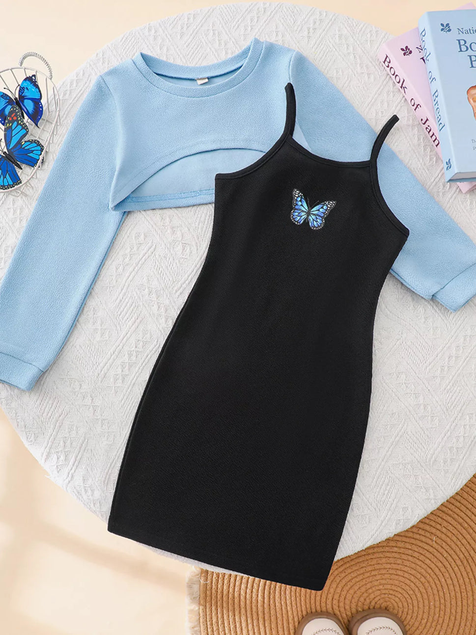 Children's Butterfly Long Sleeve Casual Dress Set