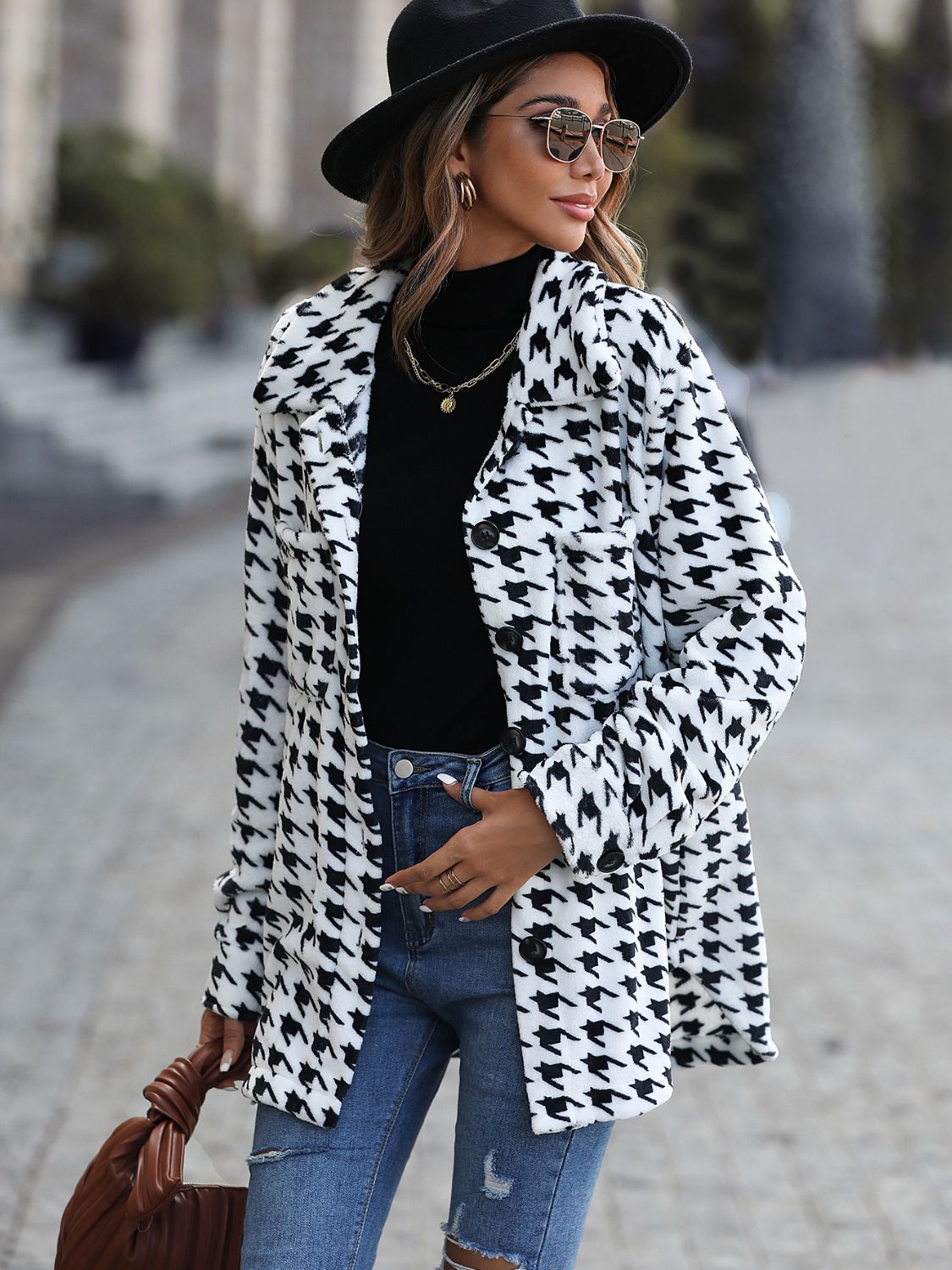 Houndstooth Button Down Jacket