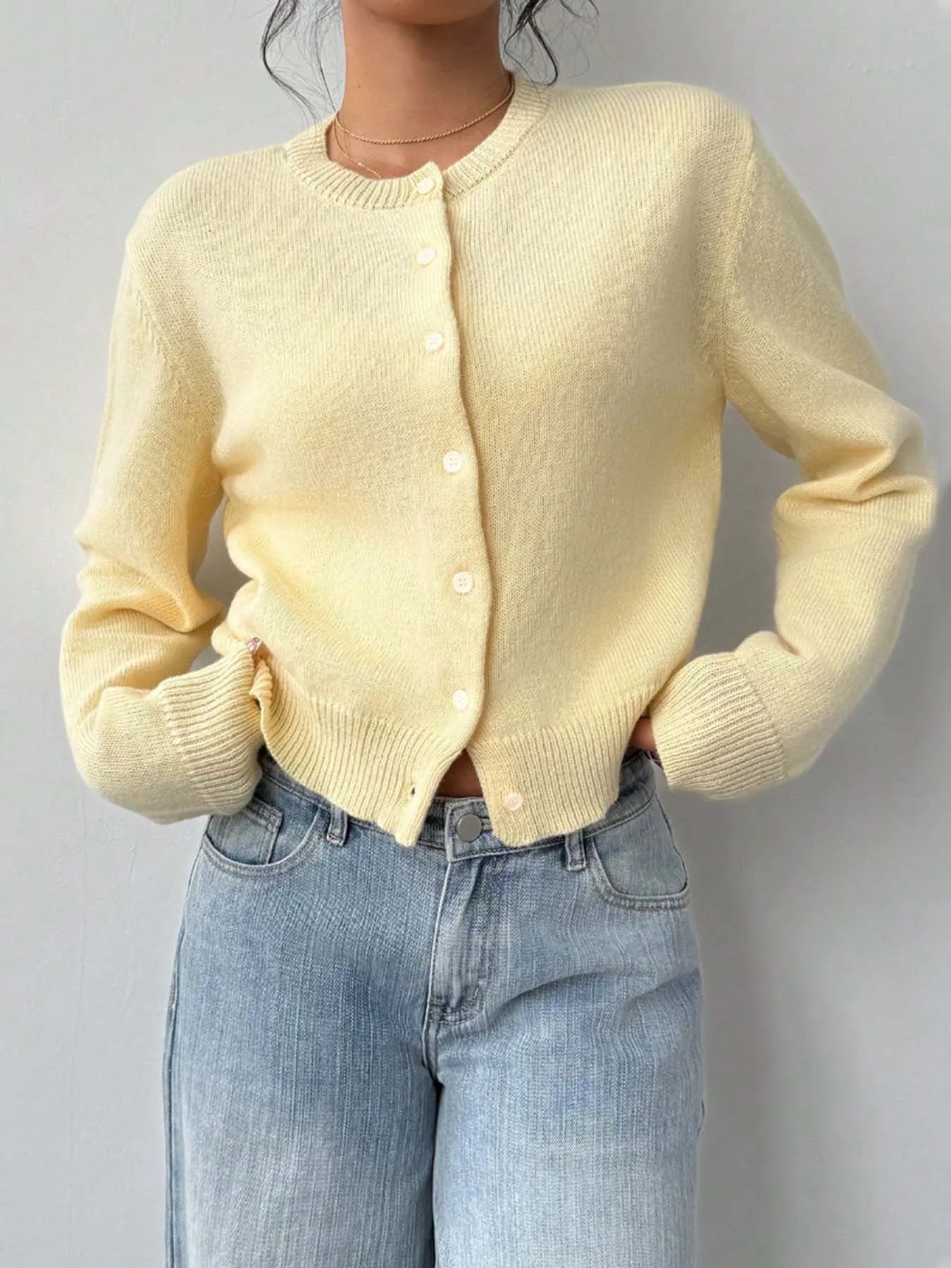Button-Up Long Sleeve Knit Cardigan