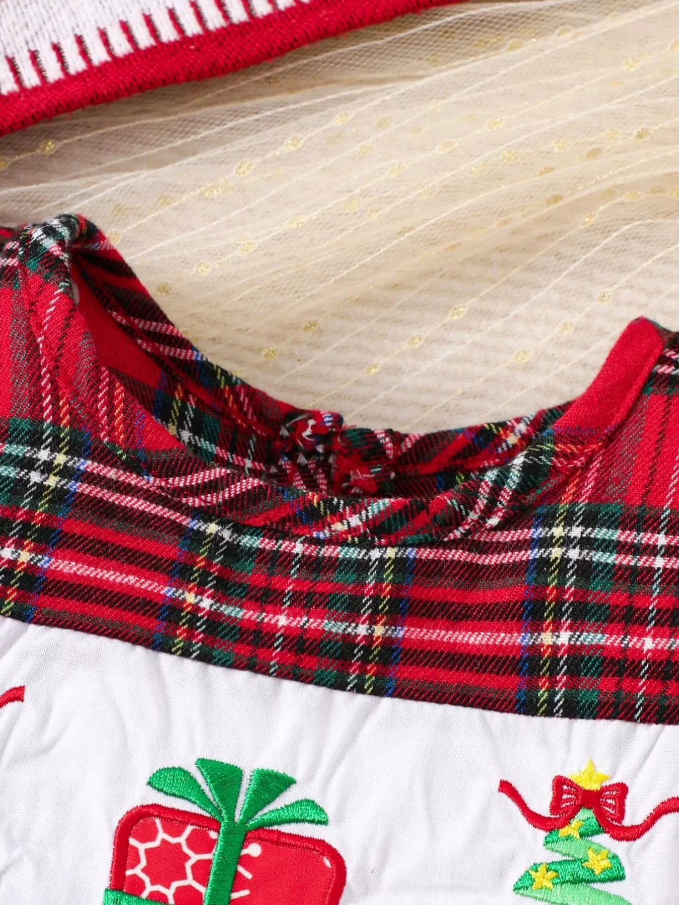 Children's Christmas Plaid Ruffle Sleeve One-Piece