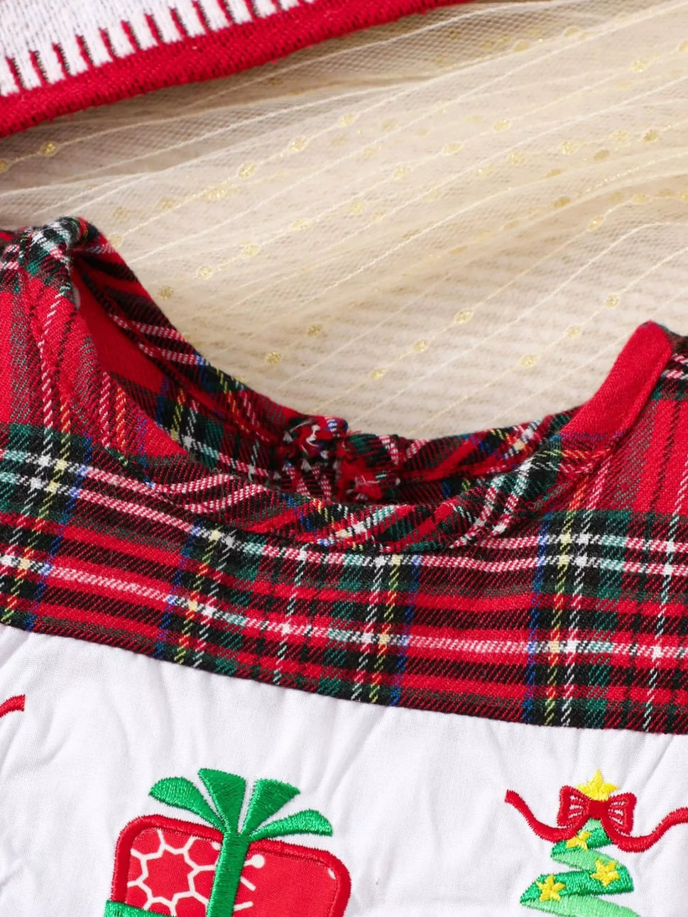 Children's Christmas Plaid Ruffle Sleeve One-Piece