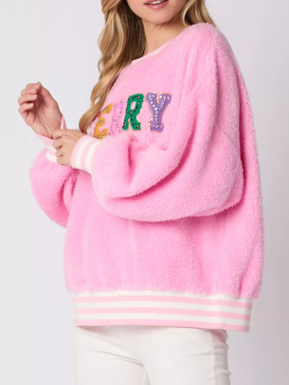 Rhinestone Merry Christmas Round Neck Sweatshirt