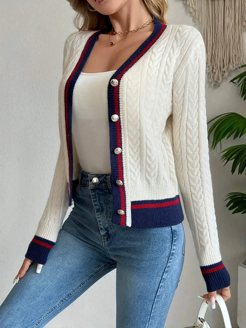 Cable Knit Button-Front Cardigan