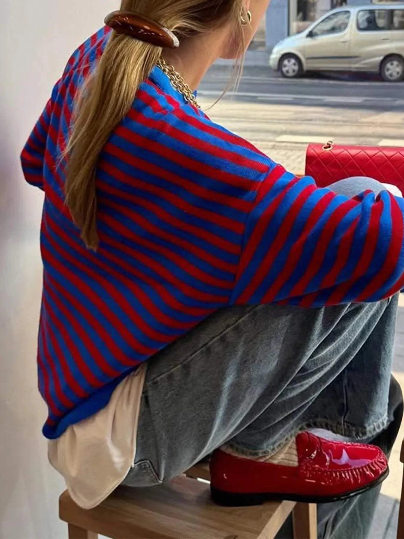 Striped Round Neck Long Sleeve Sweater