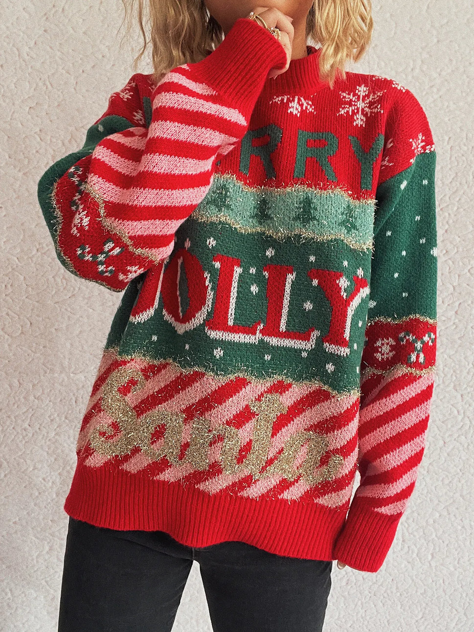 Christmas Letter Round Neck Long Sleeve Sweater