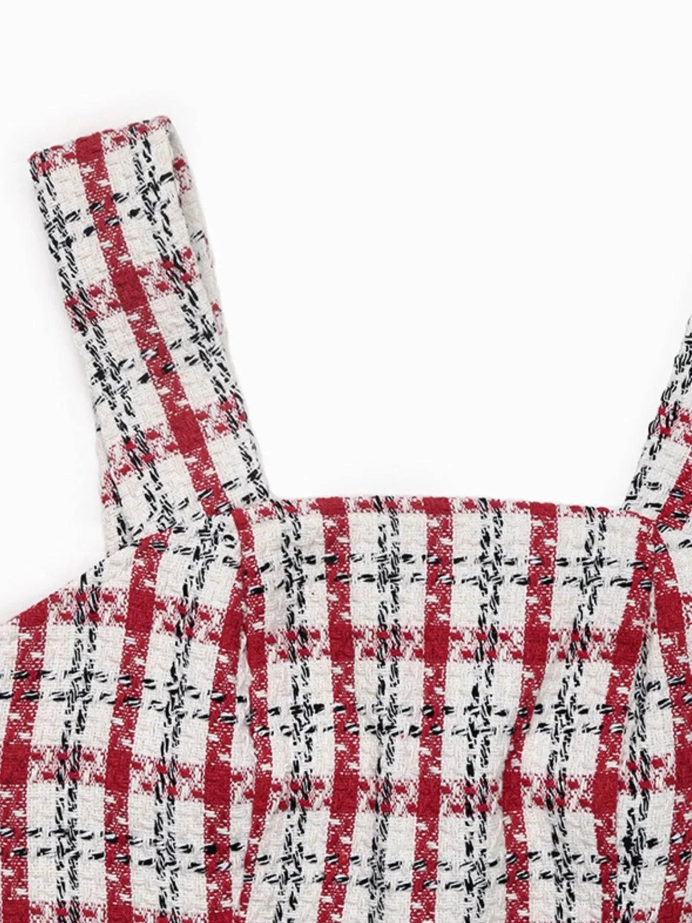 Plaid Tweed Square Neck Mini Dress