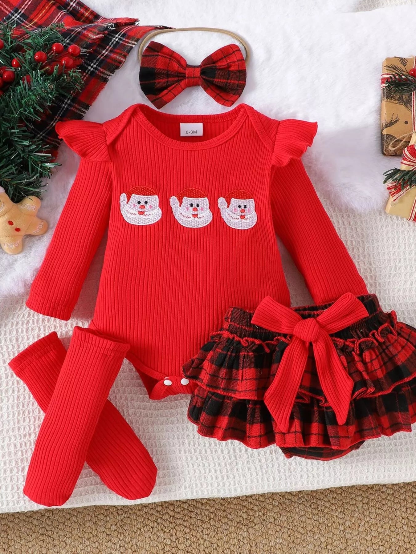 Children's Christmas Ruffle Trim 4-Piece Set