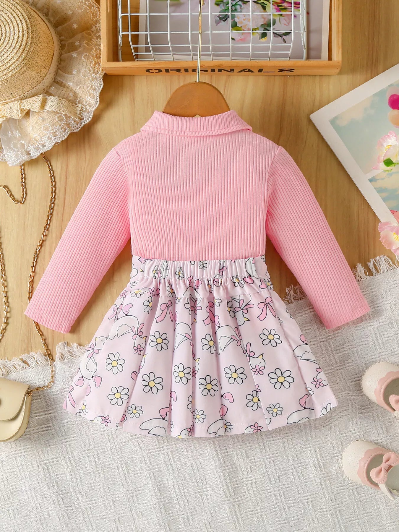 Children's Embroidered Ribbed Polo Shirt & Pleated Skirt Set