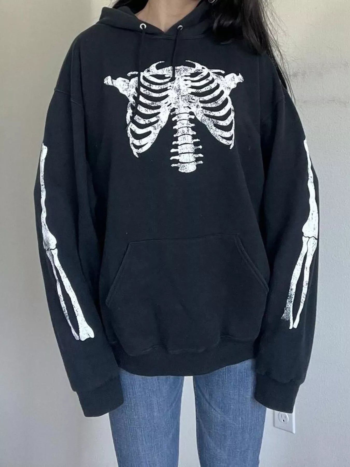Drawstring Skeleton Long Sleeve Hoodie