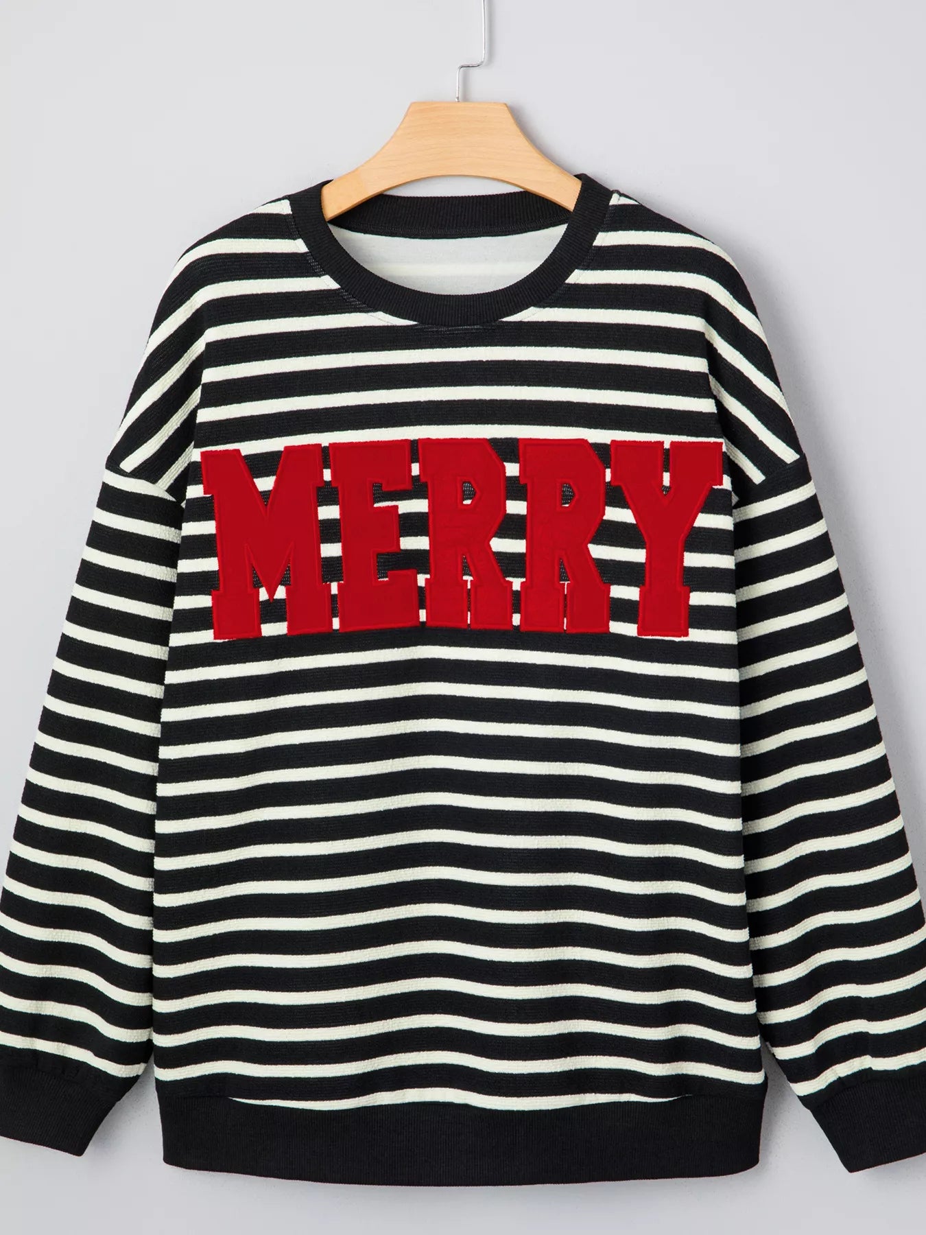 Stripe Contrast MERRY Letter Christmas Print Drop Shoulder Sweatshirt