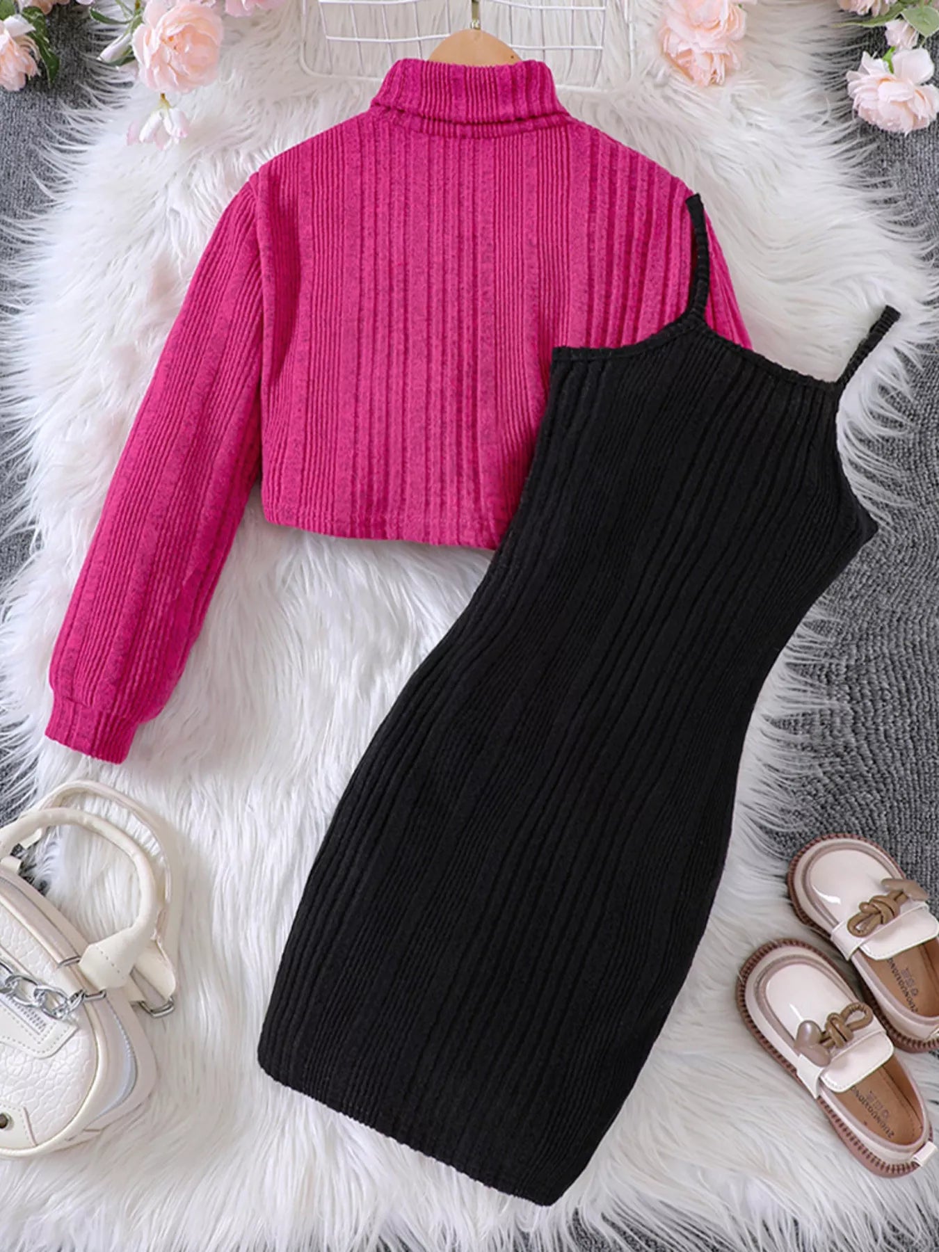 Children's Ribbed Knit Two-Tone Dress Set