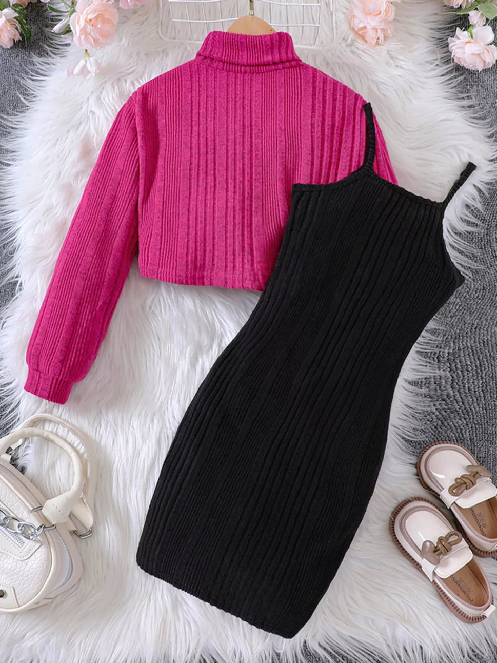 Children's Ribbed Knit Two-Tone Dress Set