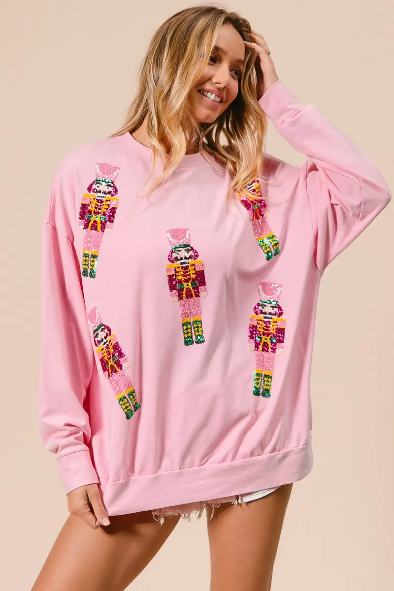 BiBi Sequin Nutcrackers Embroidery Christmas Sweatshirt