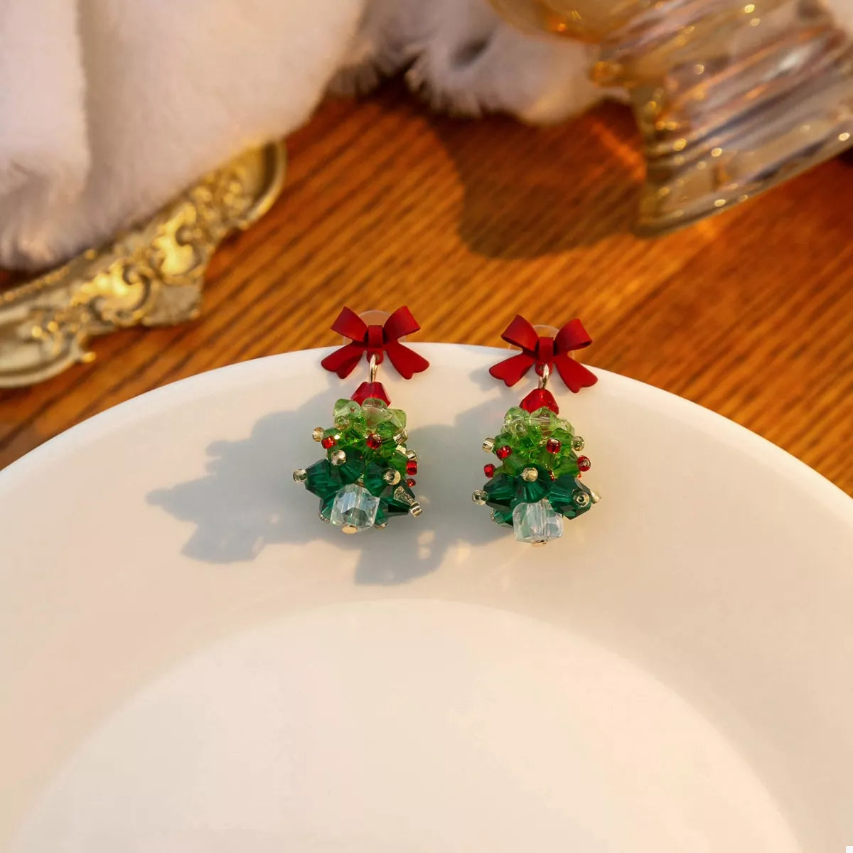 Christmas Tree Bowknot Dangle Earrings