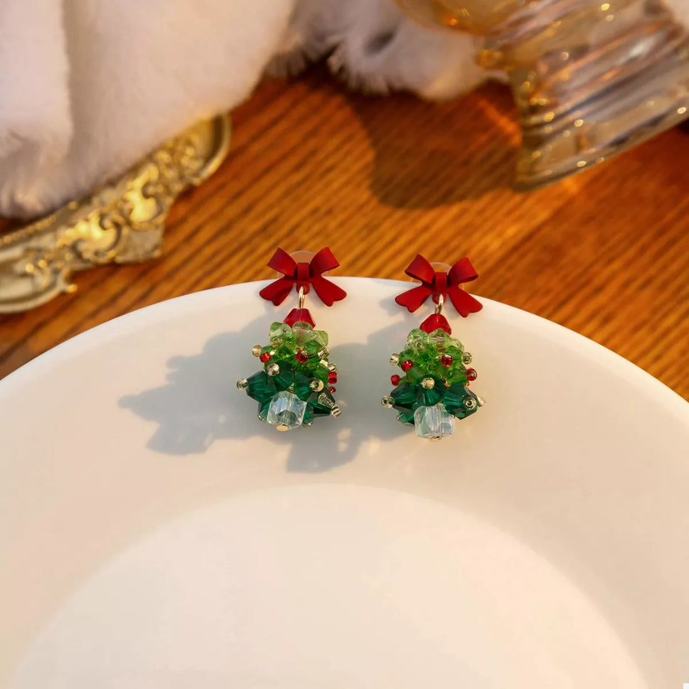 Christmas Tree Bowknot Dangle Earrings