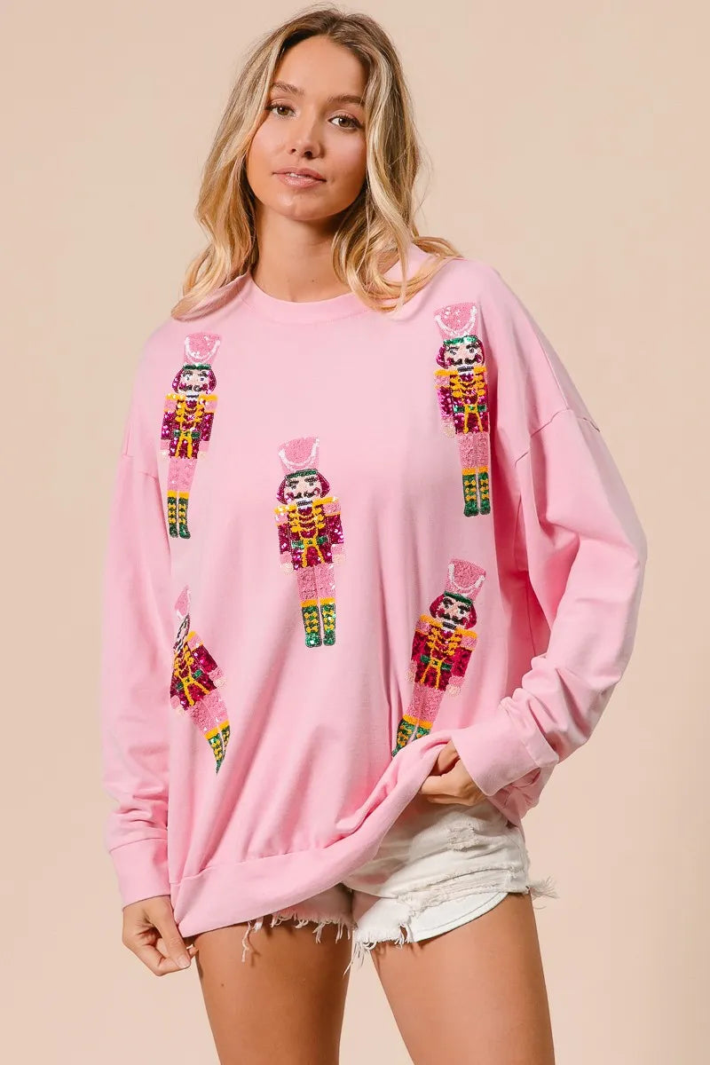 BiBi Sequin Nutcrackers Embroidery Christmas Sweatshirt