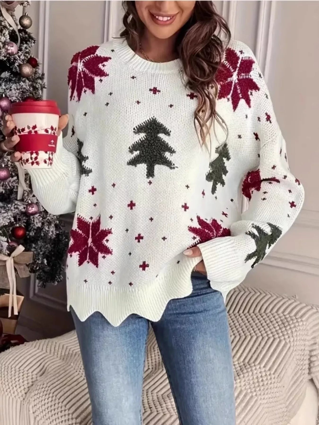 Christmas Tree Pattern Round Neck Sweater