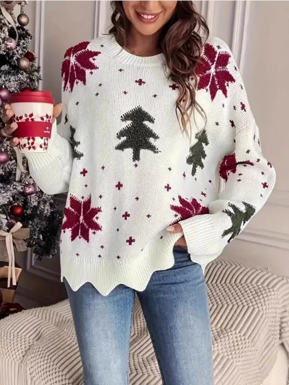Christmas Tree Pattern Round Neck Sweater