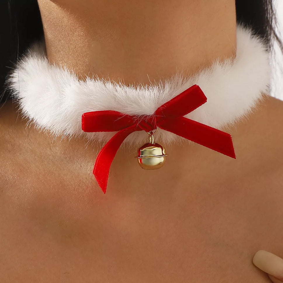 Christmas Choker Necklace with Red Bow