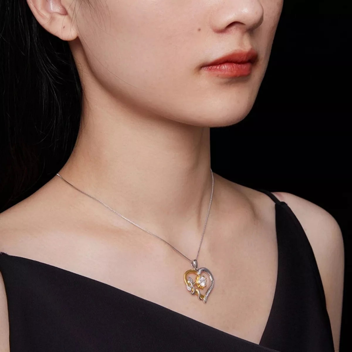 1 Carat Two Tone Heart-Shaped Pendant Necklace