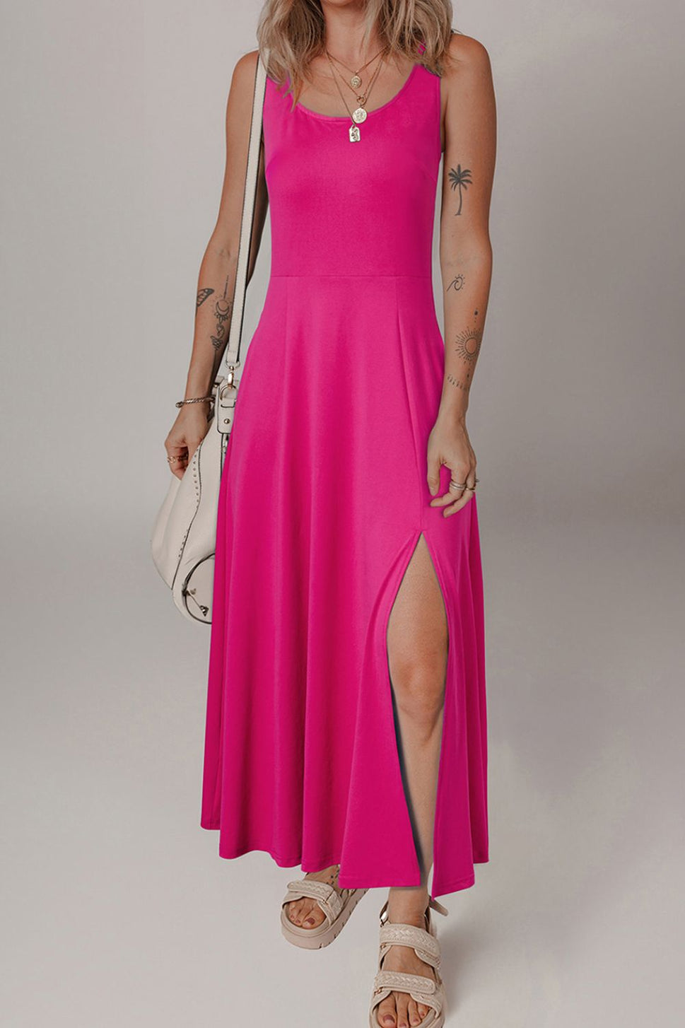 Side Slit Scoop Neck Wide Strap Dress