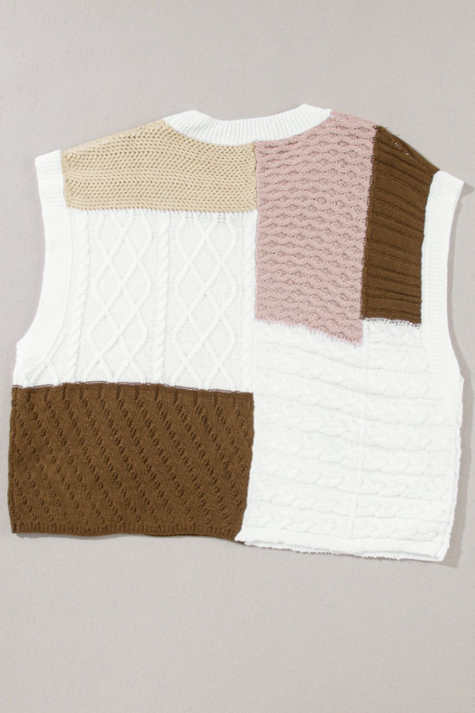 Cable-Knit Color Block Round Neck Sweater Vest