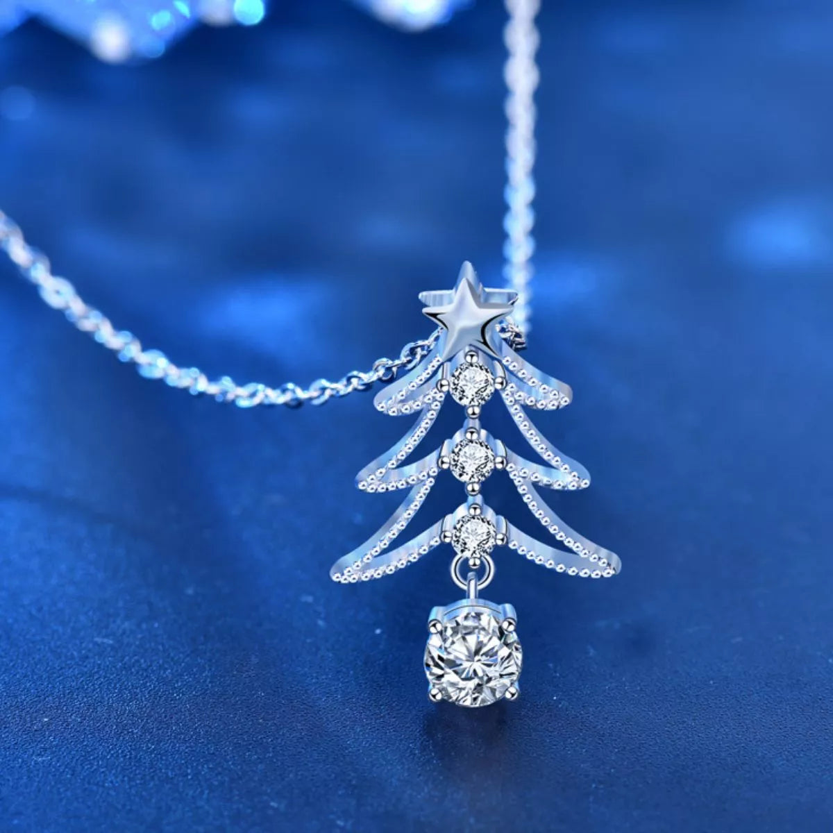 925 Sterling Silver Christmas Tree Pendant Necklace