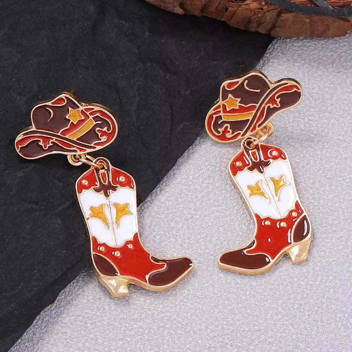 18K Gold-Plated Cowboy Hat Boots Dangle Earrings