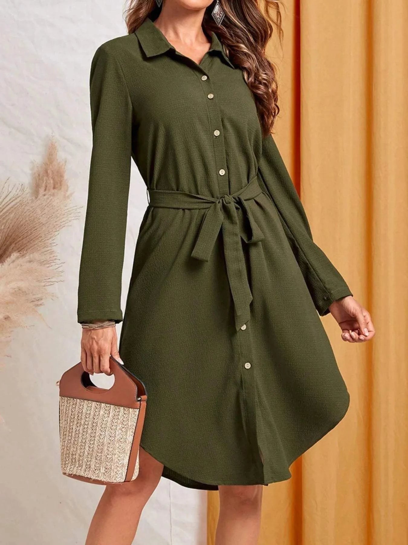 Button-Down Belted Shirt Dress