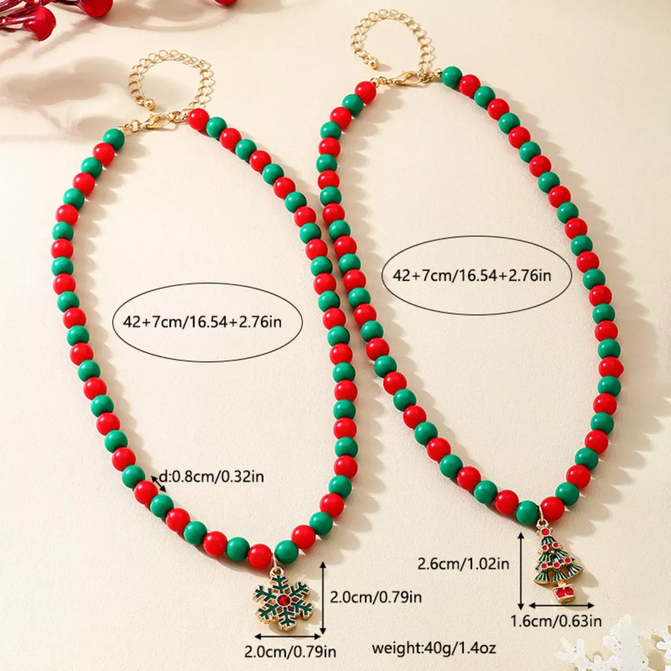 2 Piece Christmas Beaded Necklace with Pendants