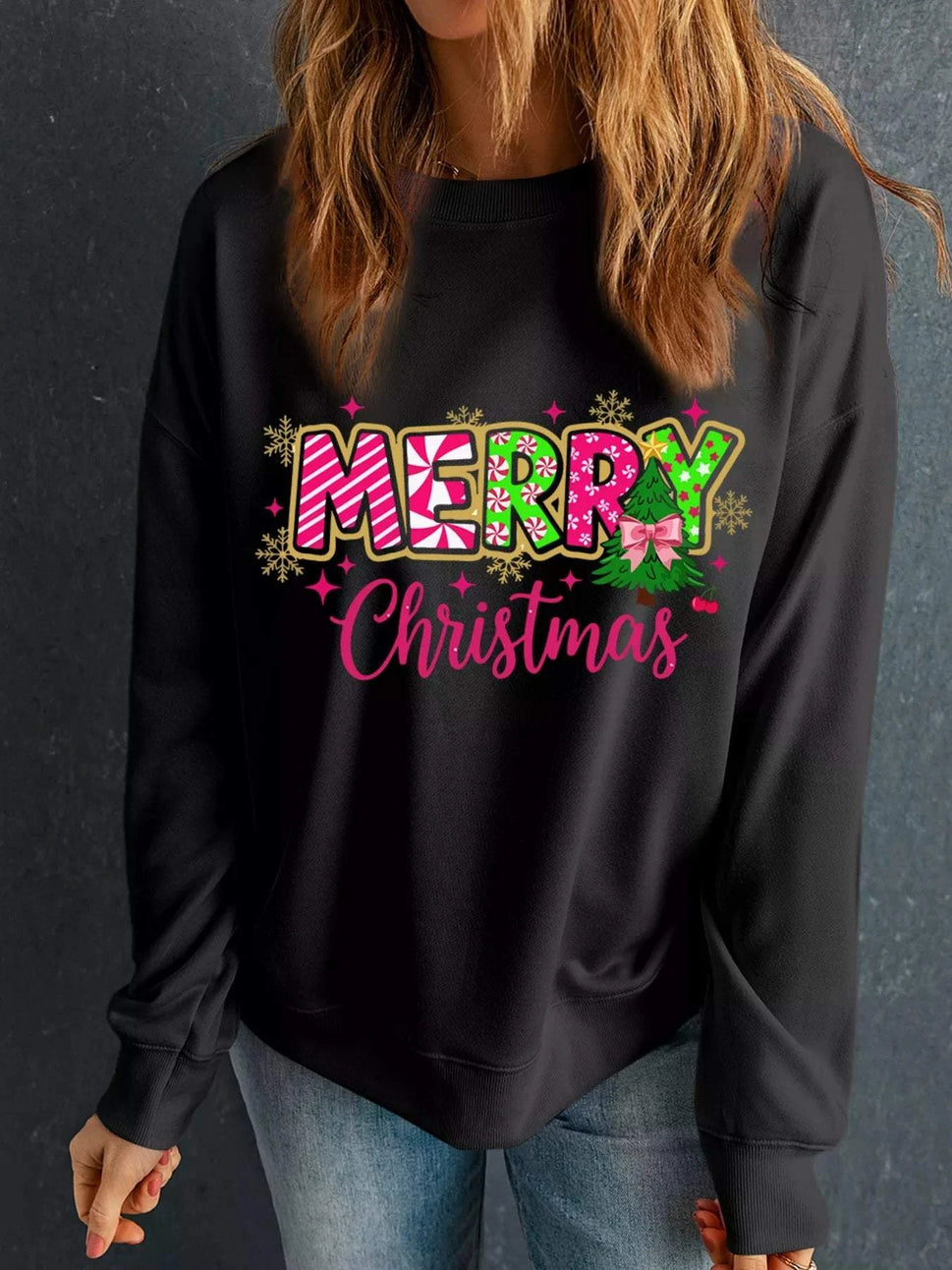MERRY Christmas Letter Graphic Drop Shoulder Sweatshirt