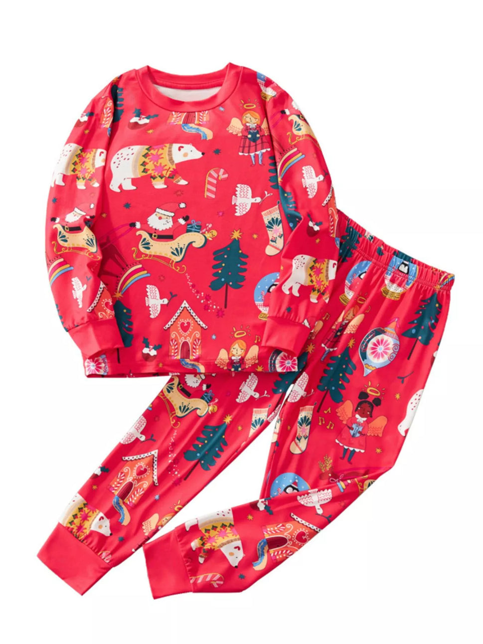 Children's Christmas Print Round Neck Top and Pants Pajama Set