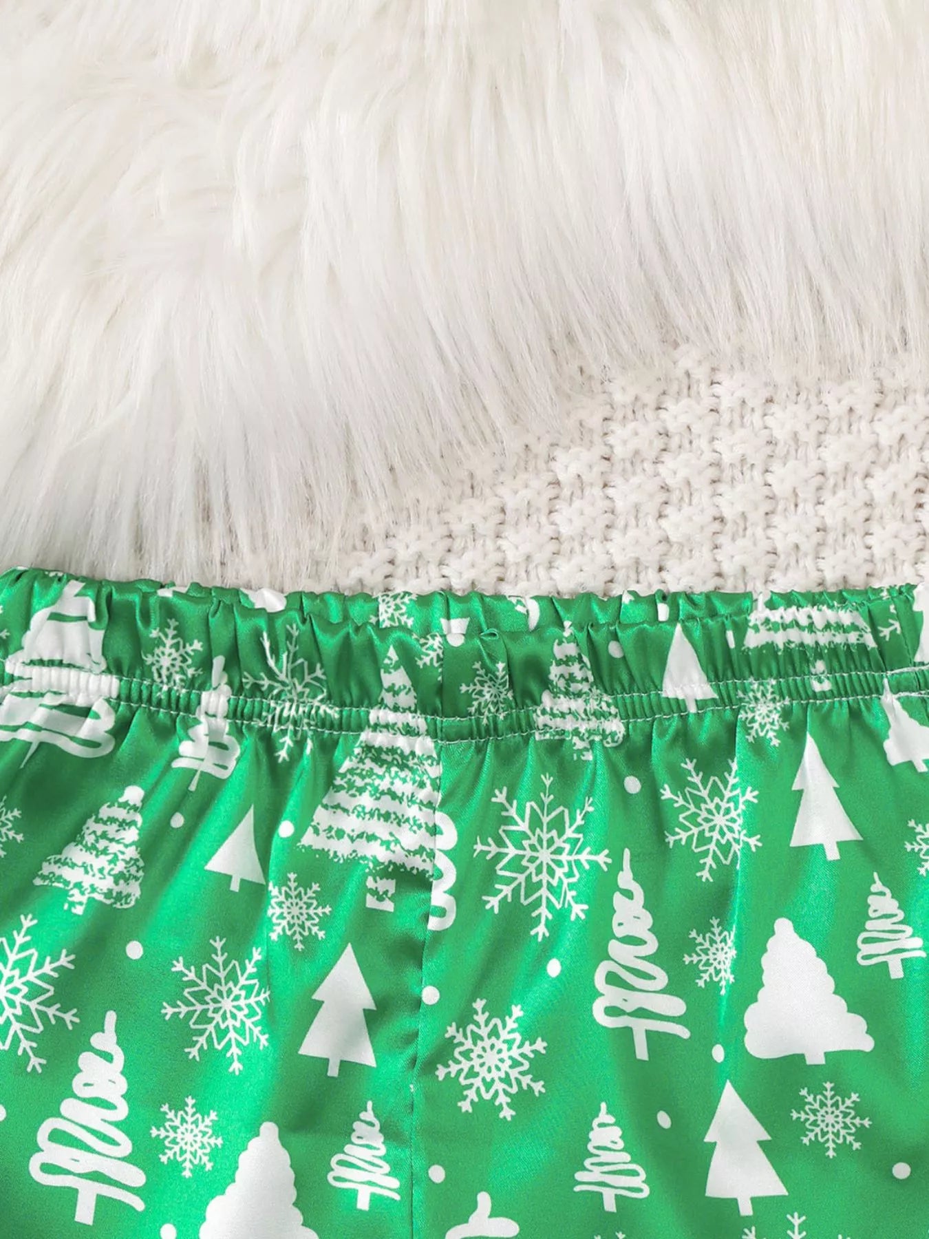 Children's Christmas Tree Print Fluffy Cuff Pajama Set