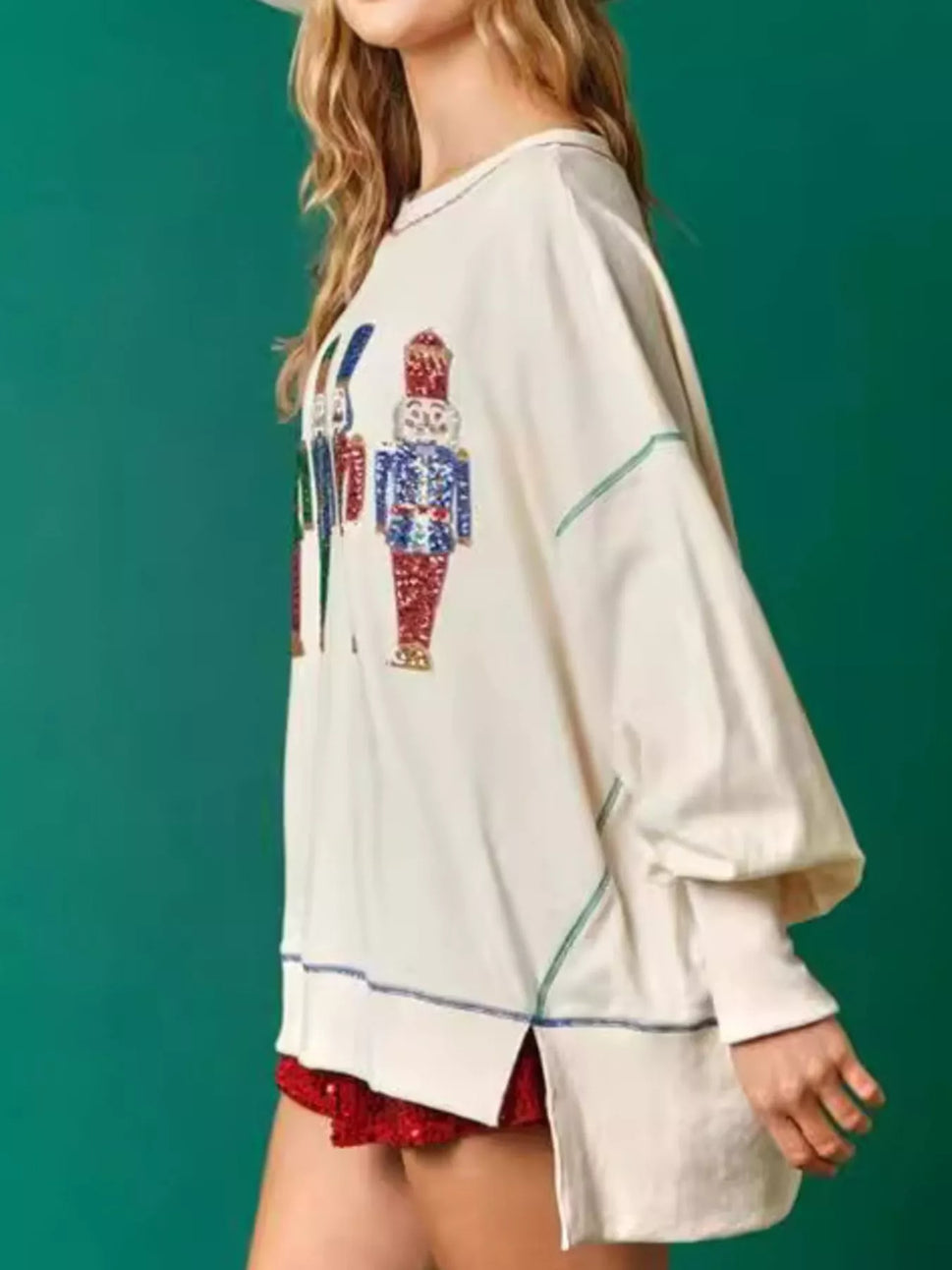 Christmas Nutcracker Sequin Round Neck Sweatshirt