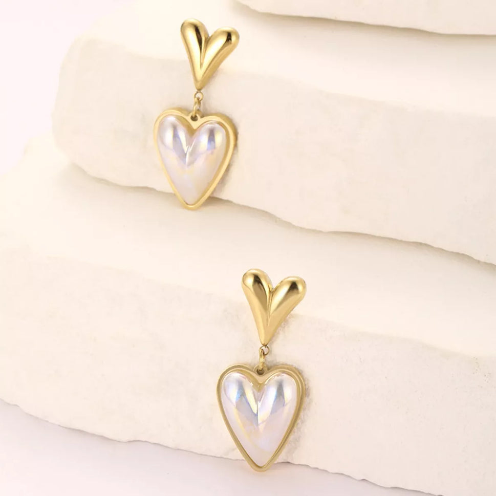 Heart-Shaped Pearl Drop Earrings