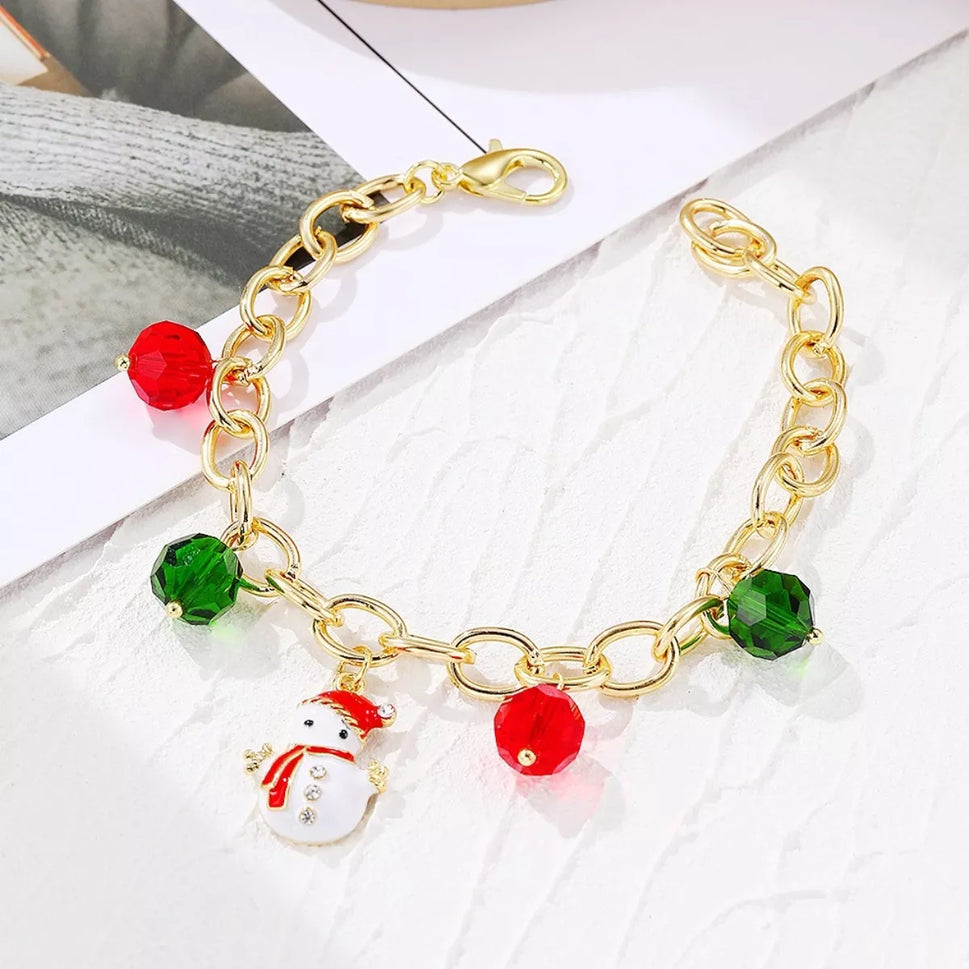 Christmas Santa Snowman Bracelet with Colorful Crystal
