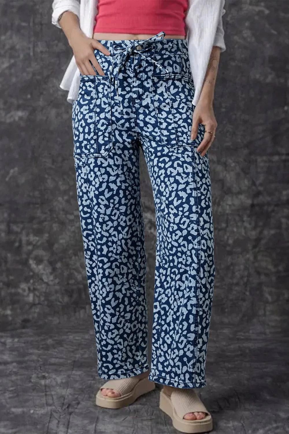 Leopard Print Wide Leg Jeans