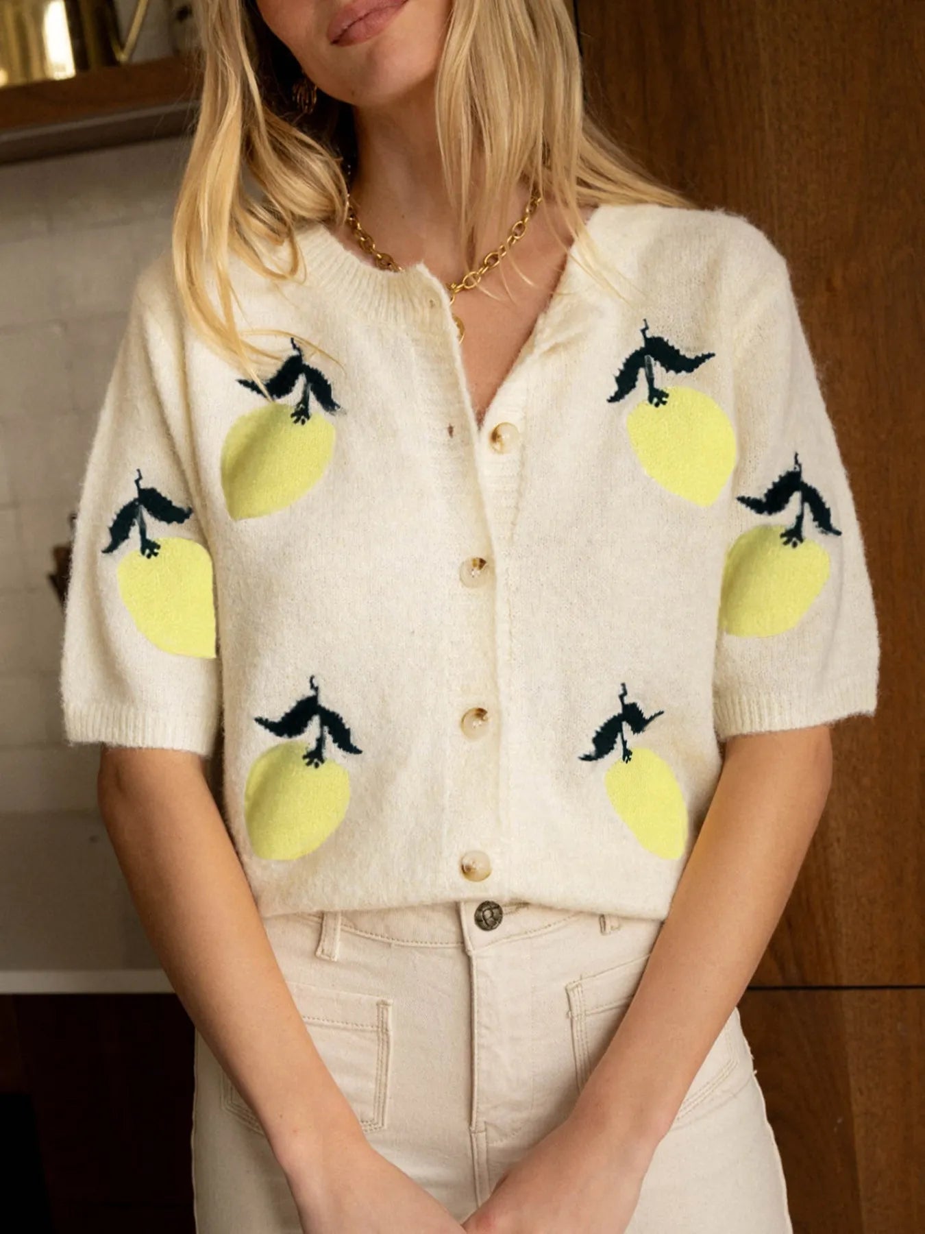 Lemon Button-Up Long Sleeve Cardigan