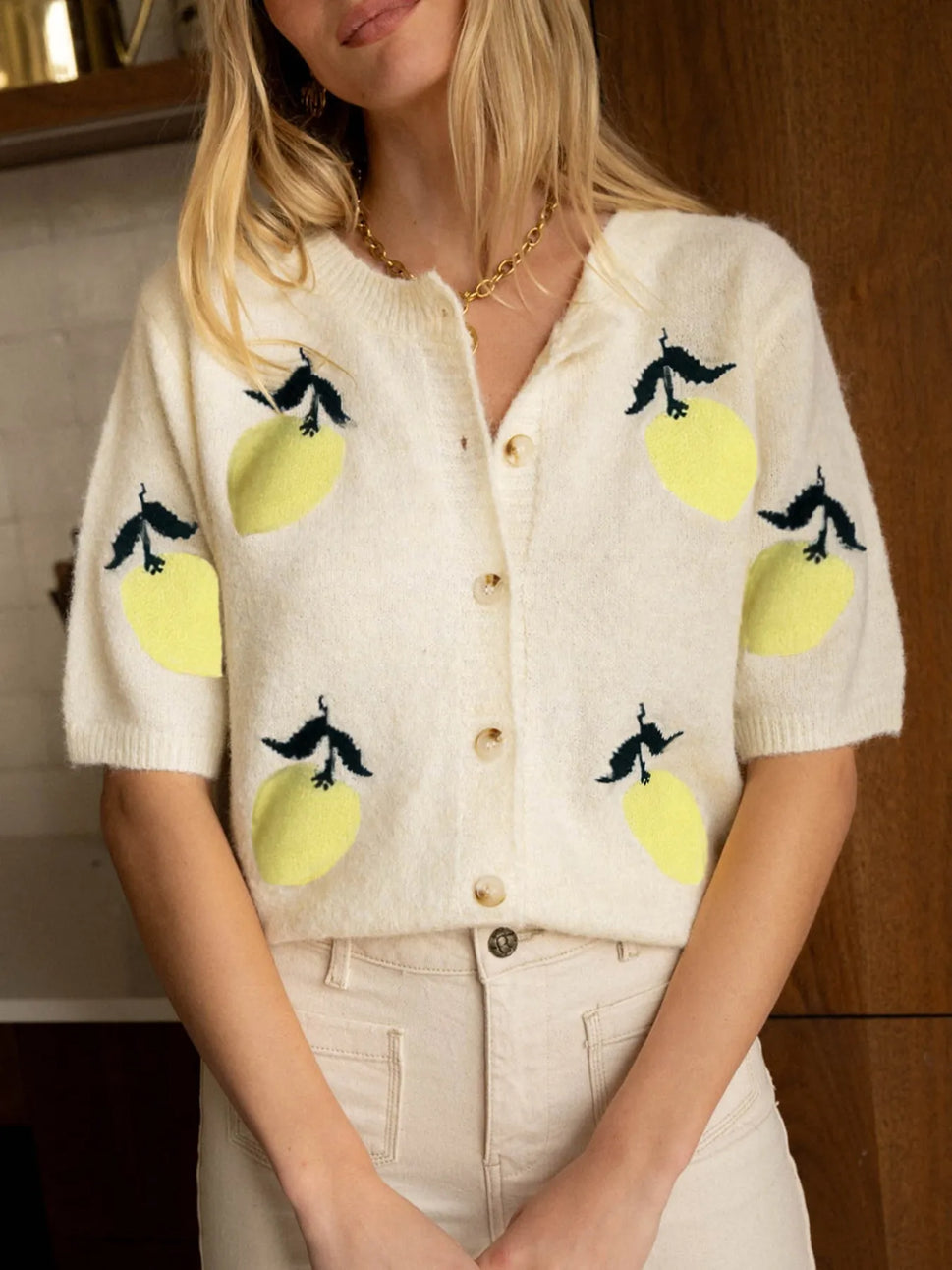 Lemon Button-Up Long Sleeve Cardigan