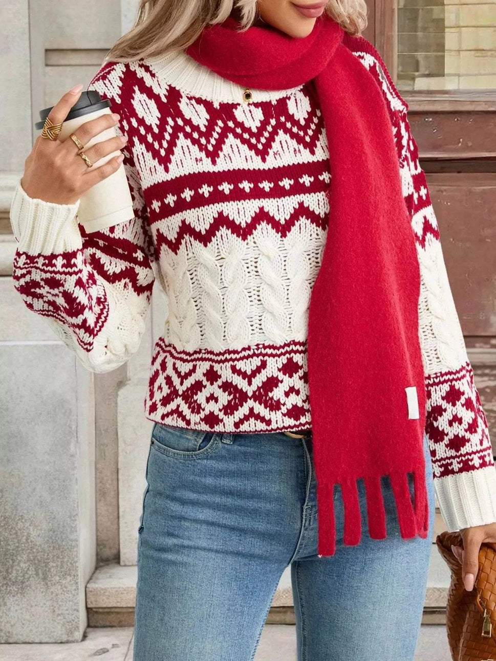 Christmas Cable Knit Long Sleeve Sweater