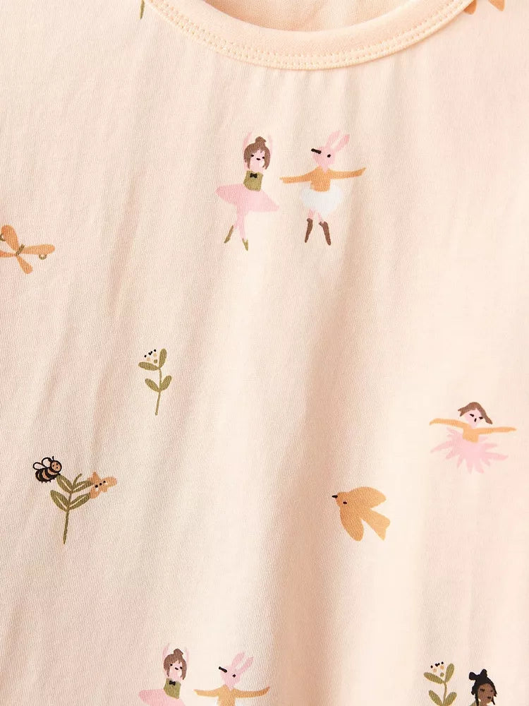 Children's Ballerina Print Round Neck Top and Pants Pajama Set