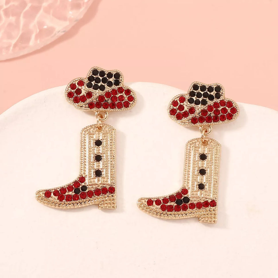Rhinestone Cowboy Boot Dangle Earrings