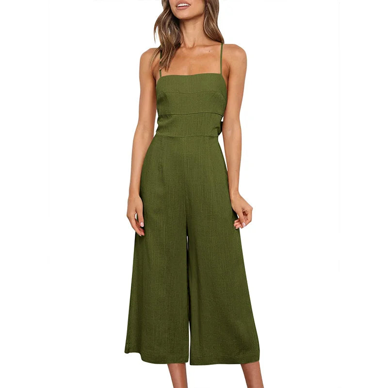 Boho Linen Jumpsuit - Wide Leg One-Piece