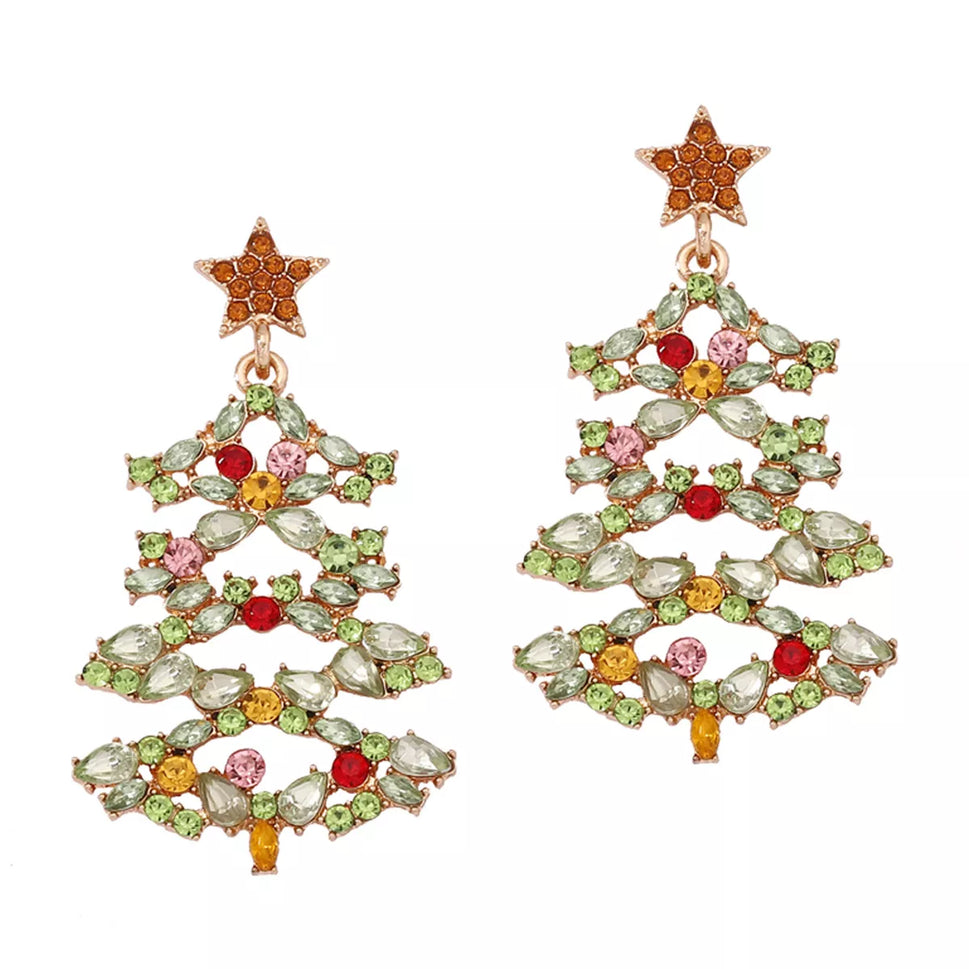 Christmas Tree Earrings with Rhinestones