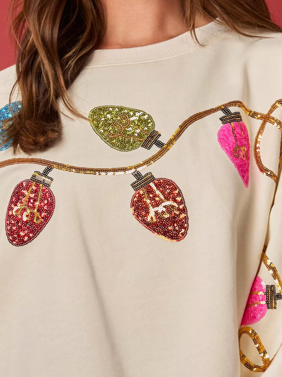Christmas Holiday Lights Sequin Embellished Sweatshirt