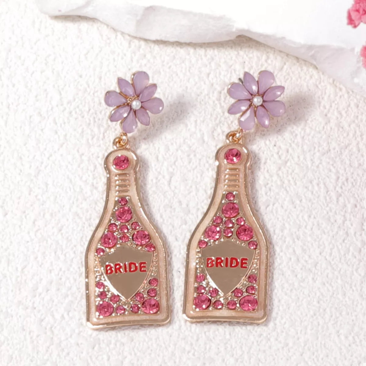 Bride Champagne Bottle Dangle Earrings