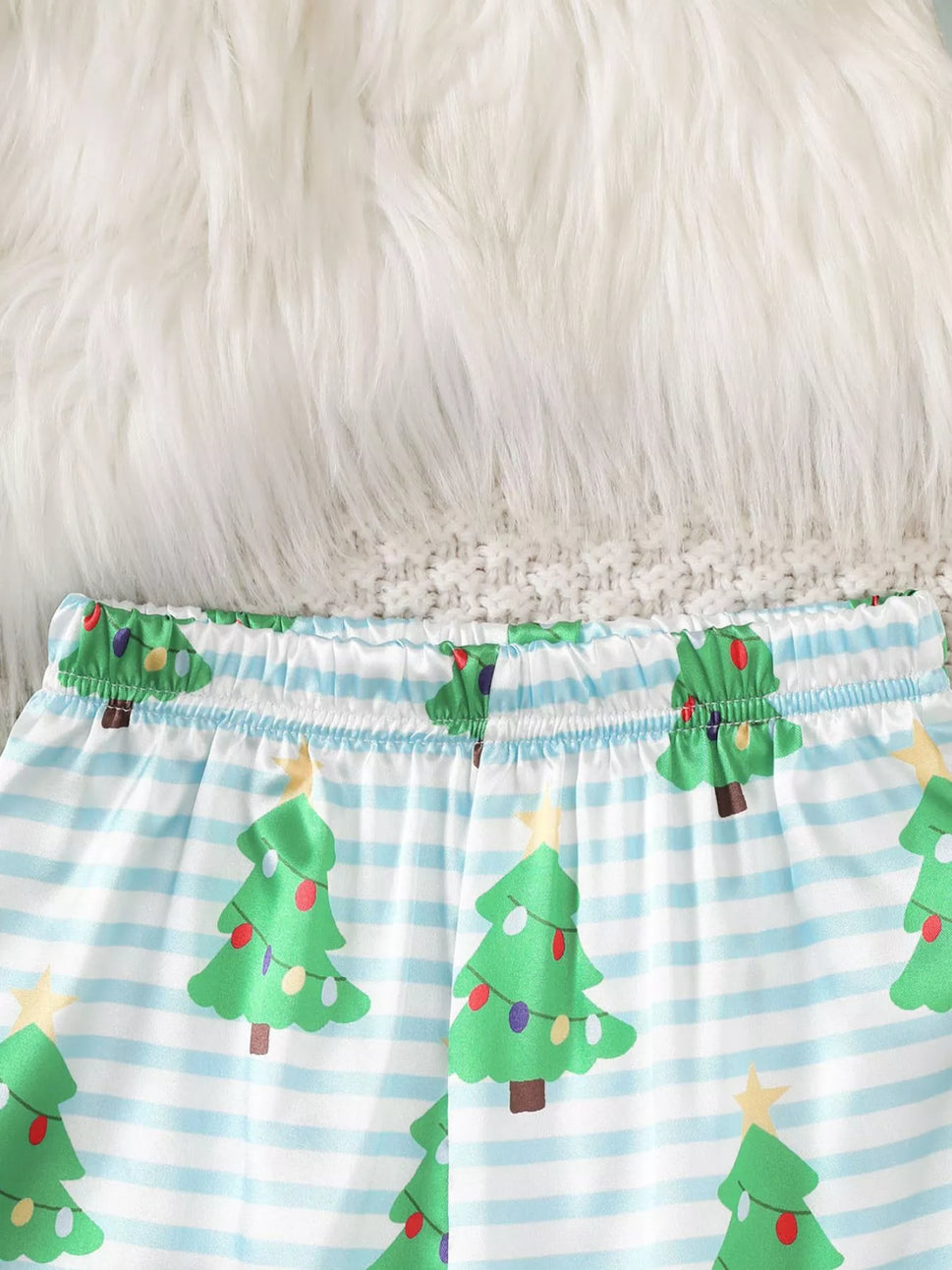Children's Christmas Tree Print Fluffy Cuff Pajama Set