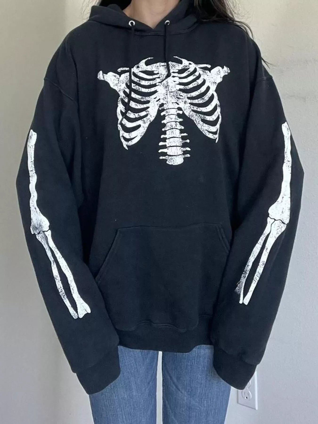 Drawstring Skeleton Long Sleeve Hoodie